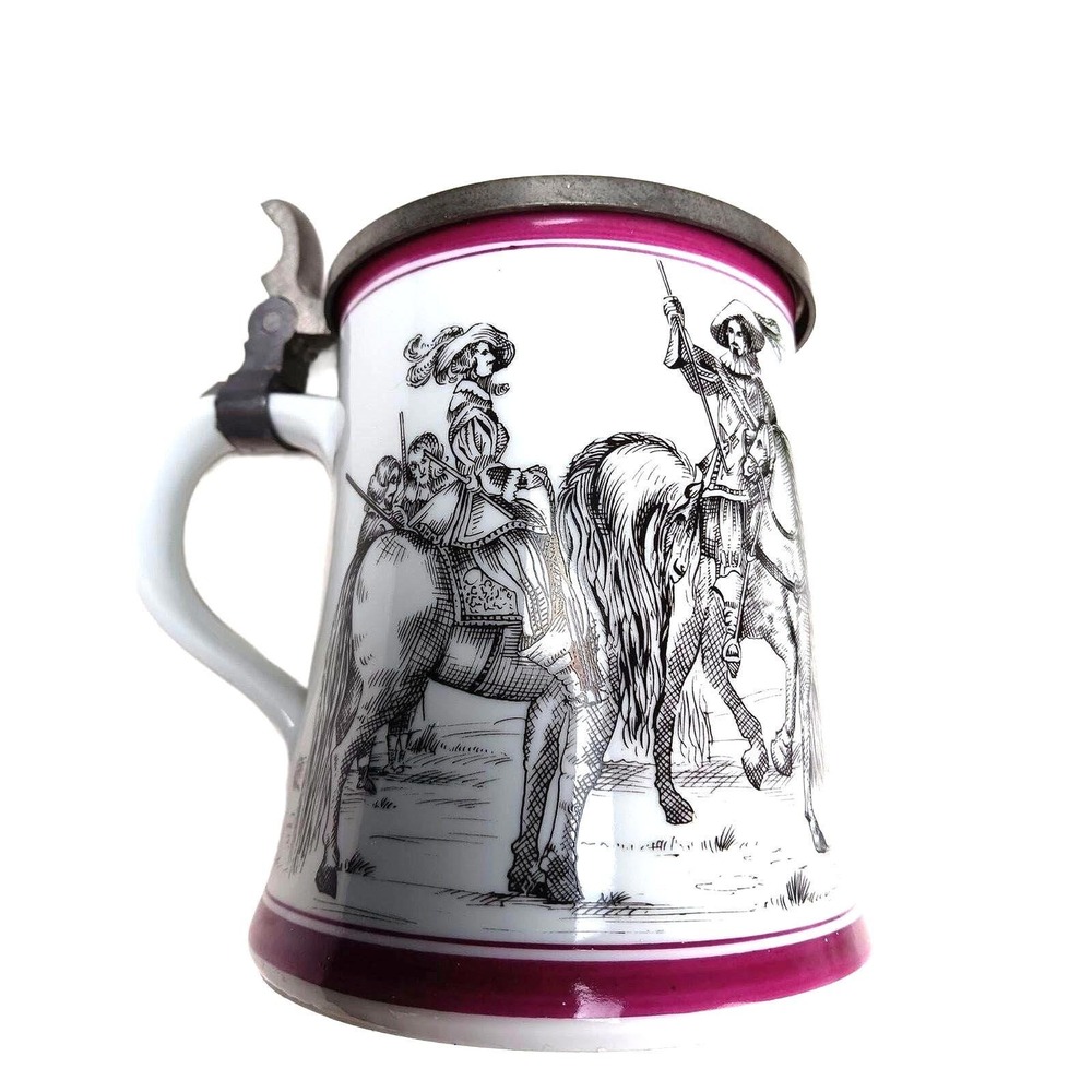 Vintageβ Royal Porzellan Bavaria KPM Beer Stein Pewter Lid German Military Scene